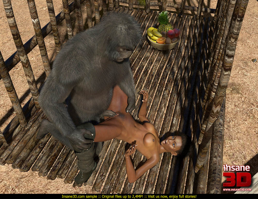 1000px x 770px - Monster Porn Cartoons: Smooth-skinned jungle explorer banged by a monkey man