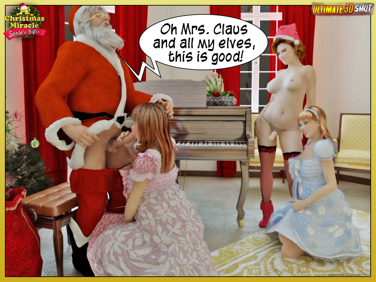 3d Xmas Porn - A Christmas Miracle: Santa's Gift. Horny Santa Claus deeply humps sensual  beauties under the Xmas tree